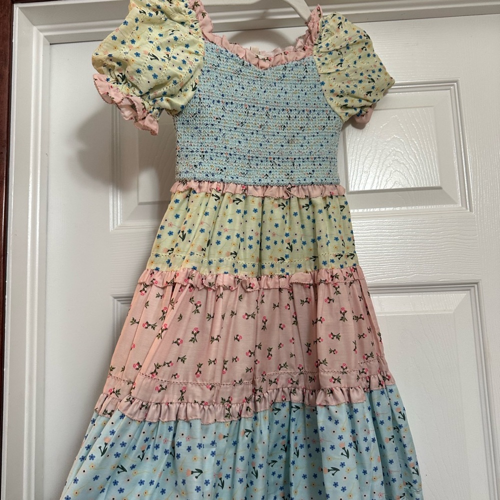 Ivy City co, mini Emily Pastel Floral Tiered Dress with Smocked Bodice